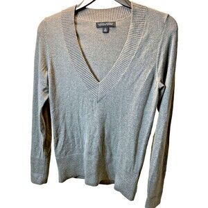 Banana Republic Luxury Blend Silk Wool Cotton Cashmere Grey V Neck Sweater XS